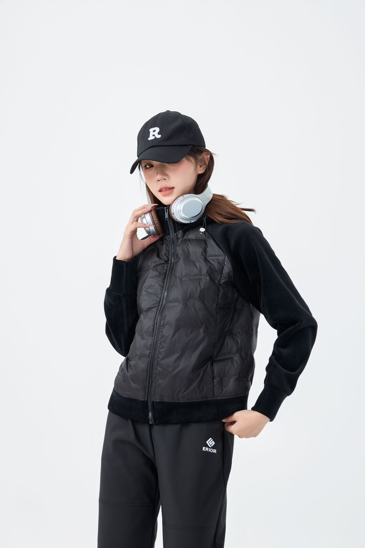 Y0111棉服加厚运动风长袖轻薄纯色常规拼接立领休闲女