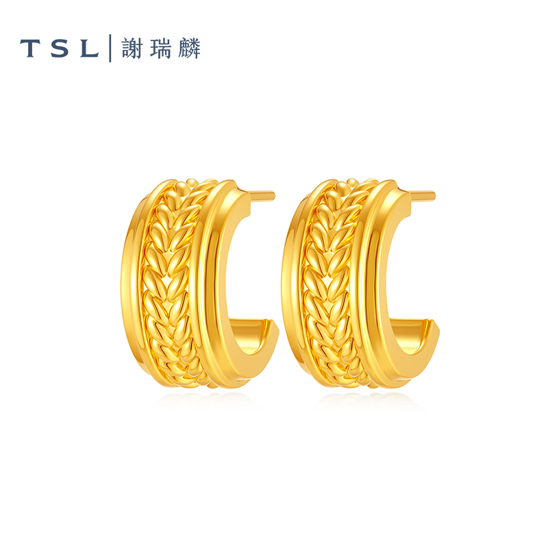 TSL/谢瑞麟计价足金麦穗耳钉黄金半圆耳圈送女友新年礼物