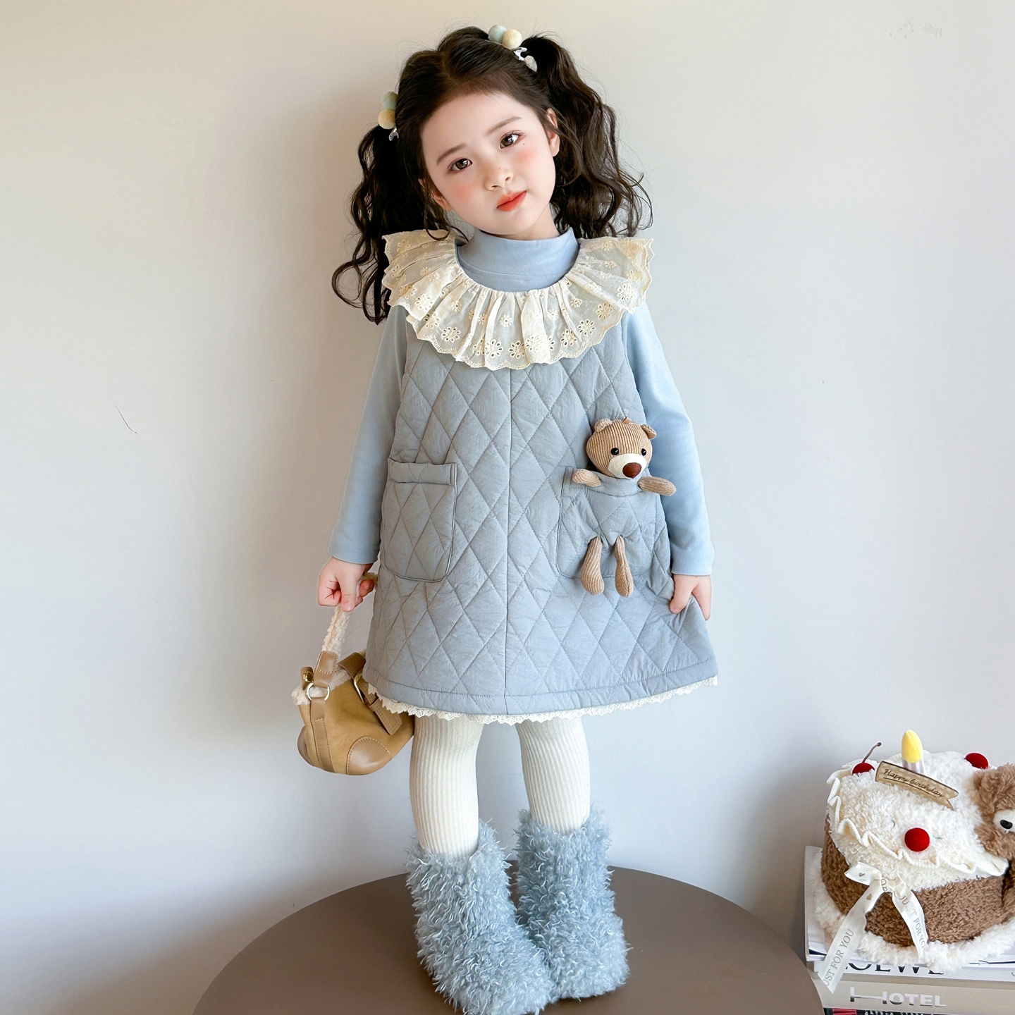 女童冬款背心裙套装2025新款女宝冬天夹棉裙子打底衫两件套可爱系