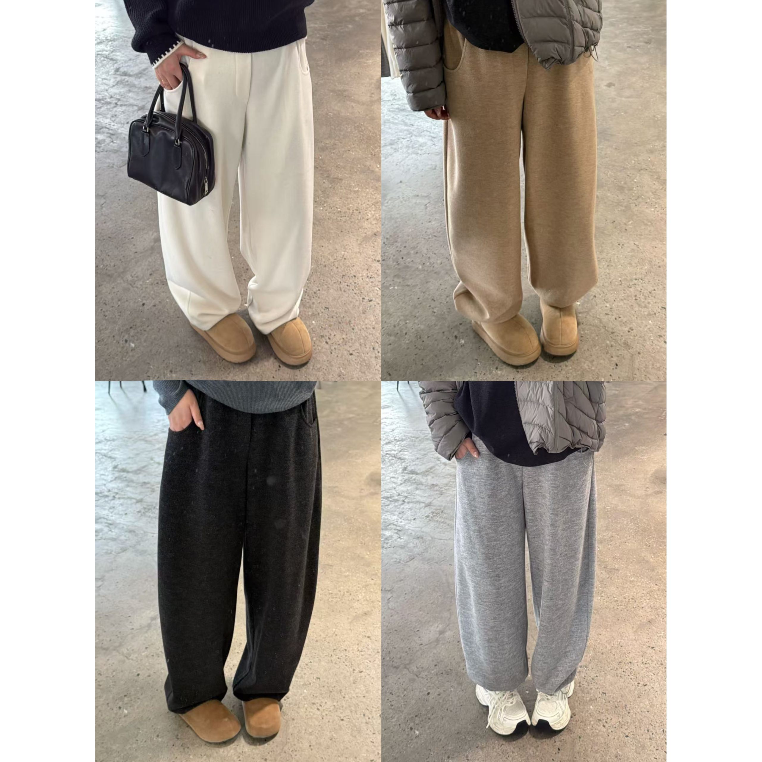 晶咕佳佳【两穿懒人裤】全腰松紧短绒面料裤脚可抽绳阔腿裤显瘦高腰