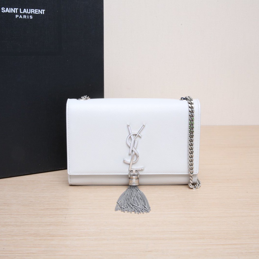 95新 YSL/圣罗兰 小花攀攀KATE 流苏挎包 小号 20 白色