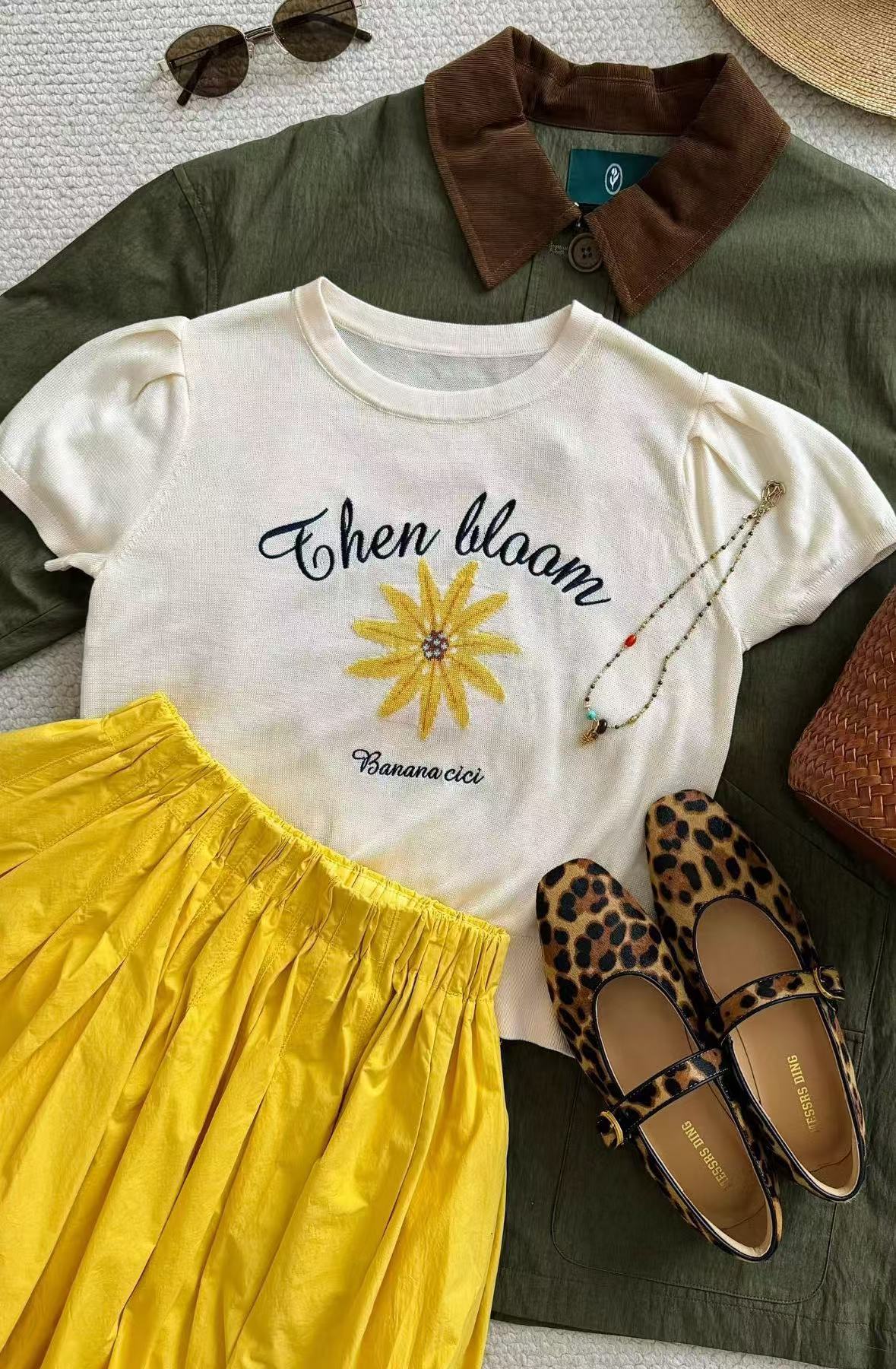 【蜜爷家】小雏菊冰丝竹节麻短袖1115#