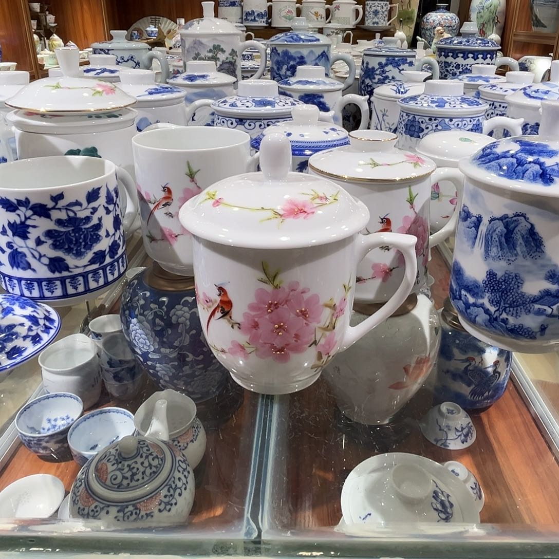 盖子款陶瓷热****蔡手绘7501水点桃花