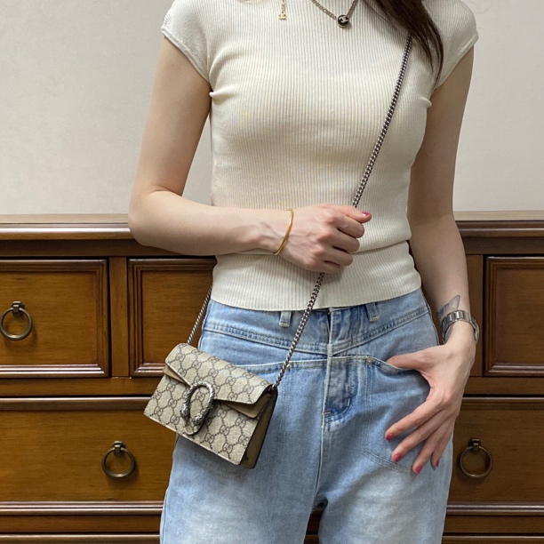 99新 GUCCI/古驰 Gucci老花拼皮Super mini超迷你酒神包斜挎包