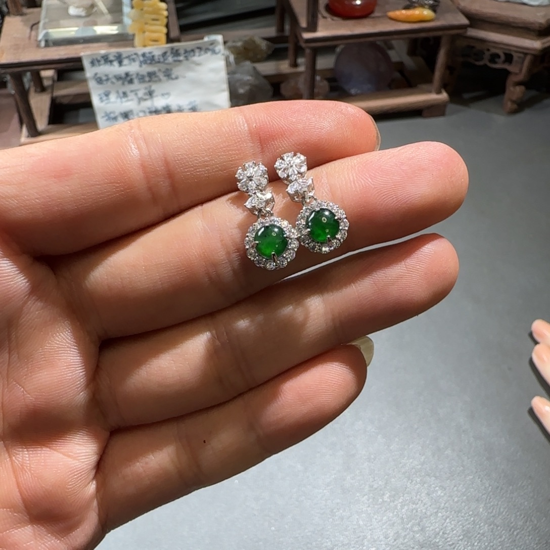 翡翠银S925镶嵌耳饰翡翠危料