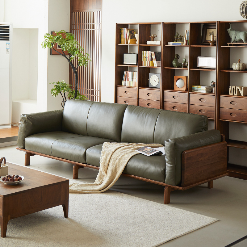 臻致美北美黑胡桃木真皮沙发良辰沙发