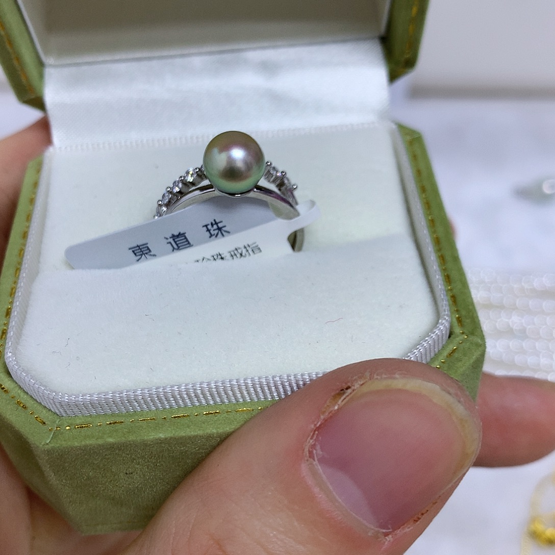戒指银S925镶嵌海水珍珠7-8
