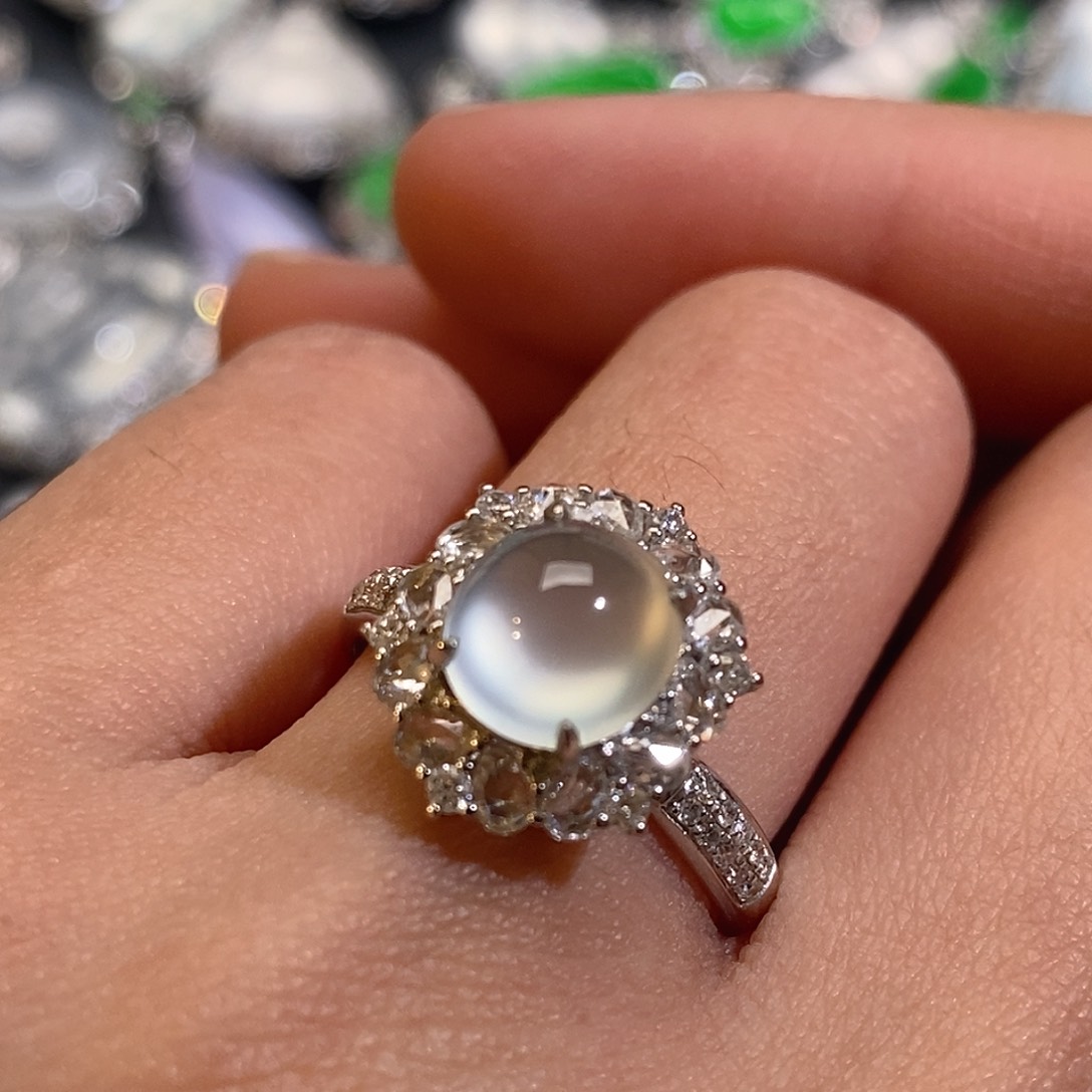 翡翠戒指18K金镶嵌天然缅甸A货翡翠