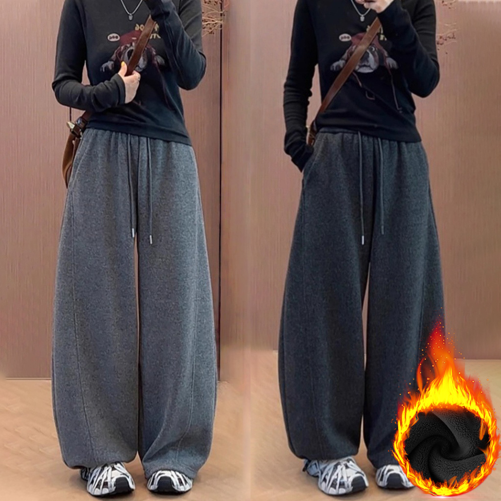 毛呢抽绳束脚弯刀裤女2025秋冬显瘦时尚休闲小个子直筒阔腿裤