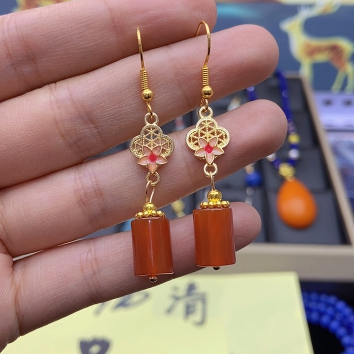 玛瑙/玉髓耳钉银S925镶嵌159