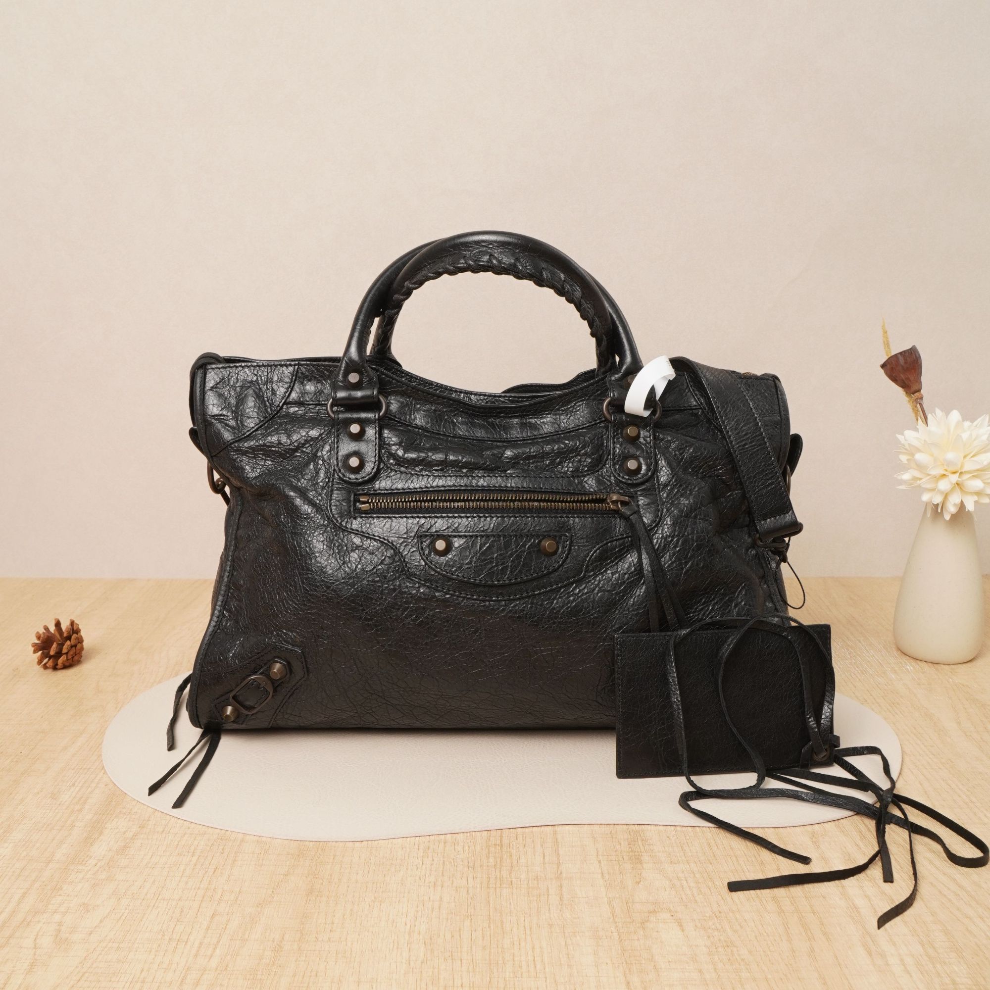 95新 Balenciaga/巴黎世家 机车包中号黑色DS025667