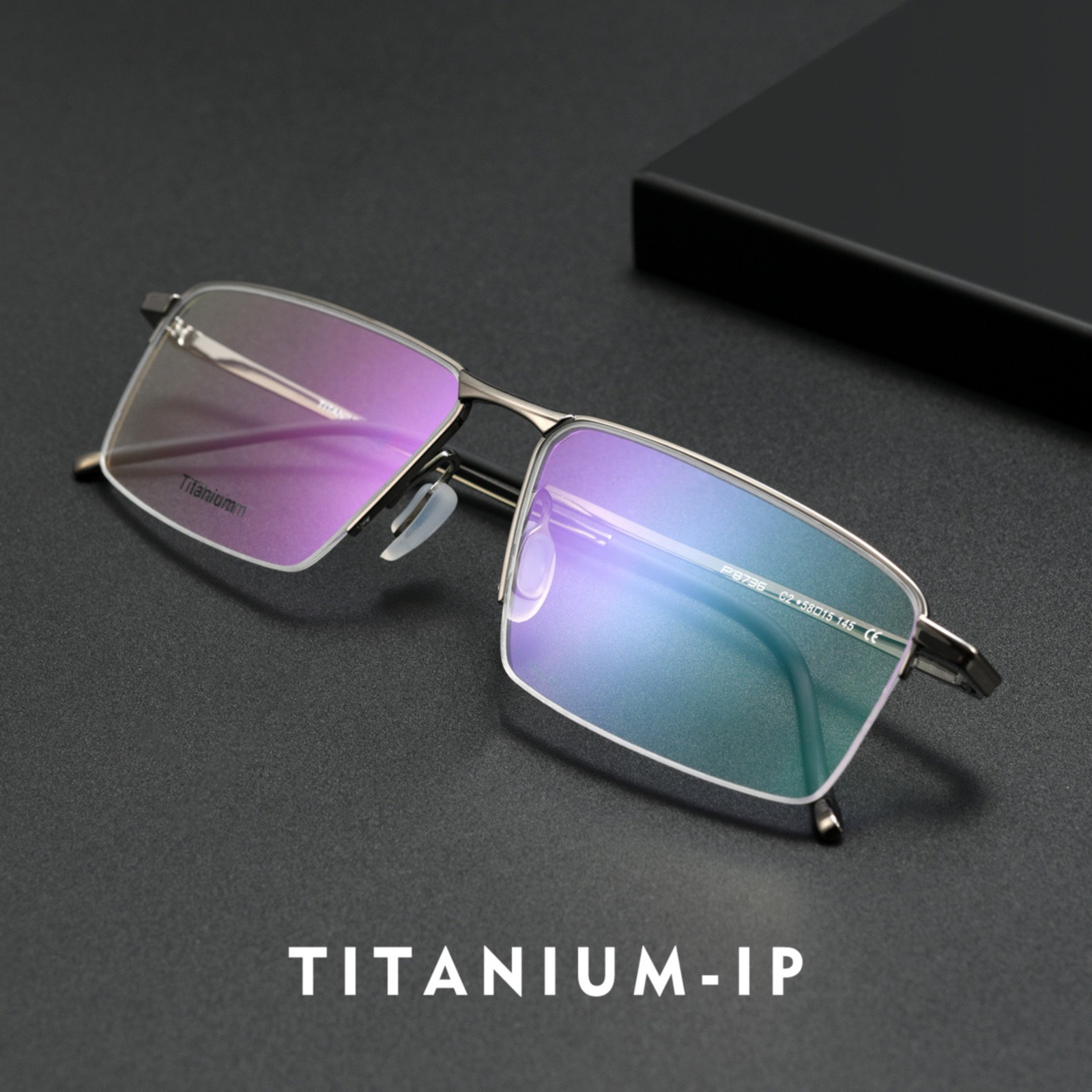 超轻纯钛复古方框眼镜框8736男款商务眼镜架极简金丝半框眼镜