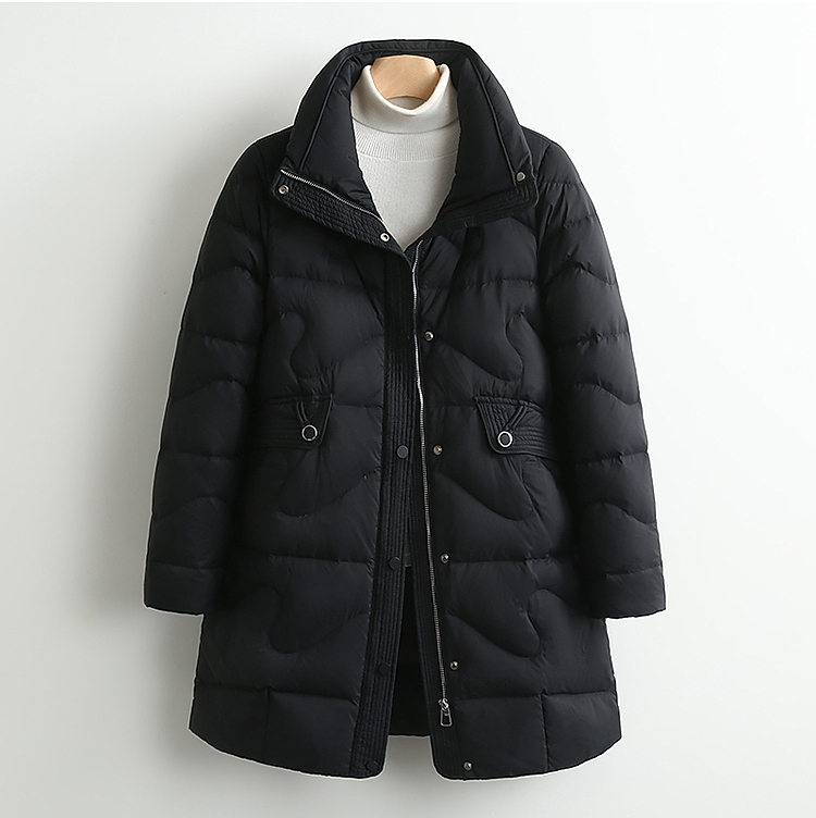 【开播福利】中长款立领修身纯色加厚保暖通勤羽绒服#QDZ48H018