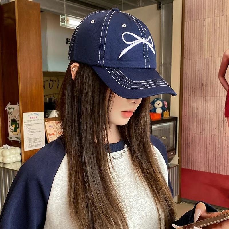 蝴蝶结鸭舌帽女2025新款春夏季韩版百搭显脸小软顶棒球帽