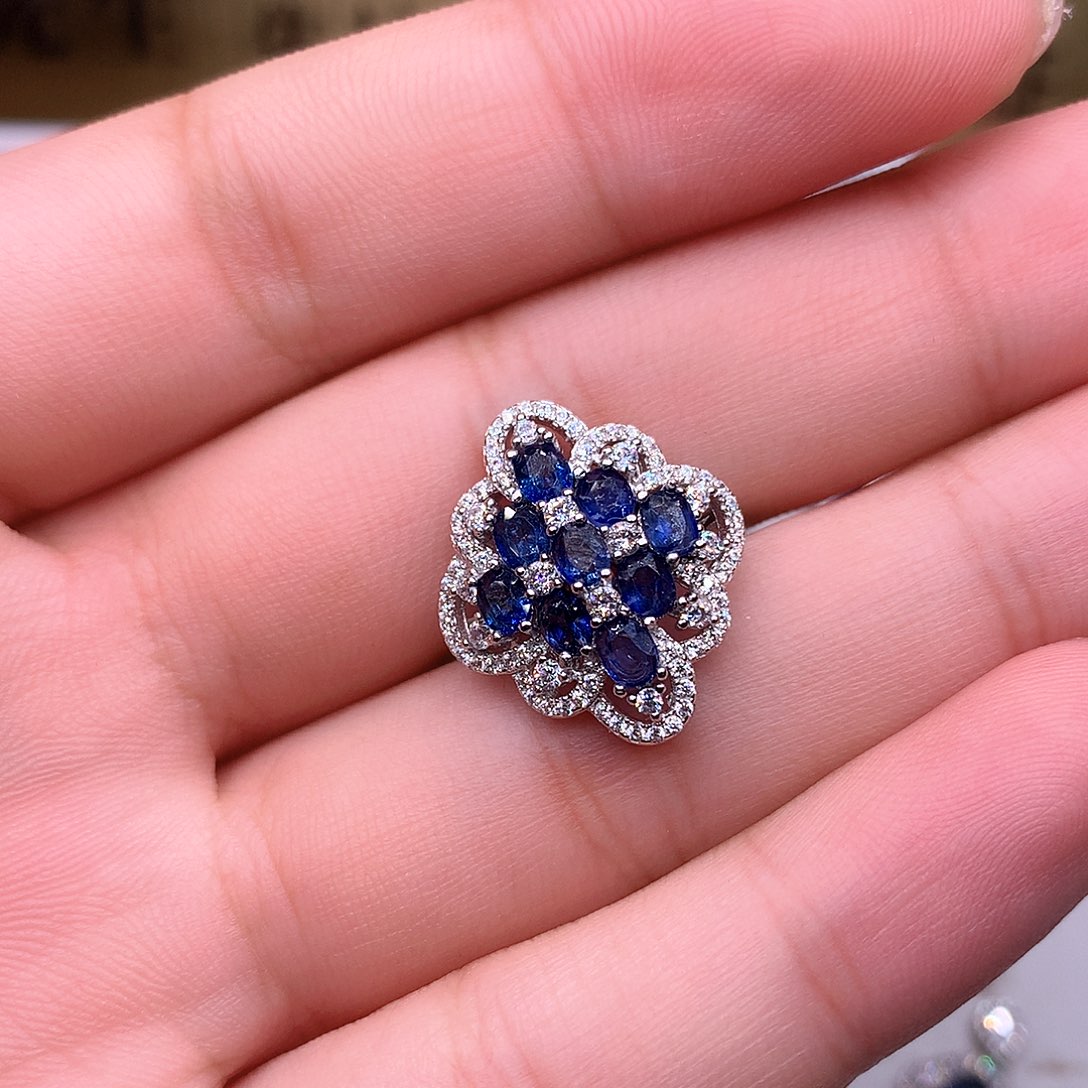 蓝宝石戒指银S925镶嵌