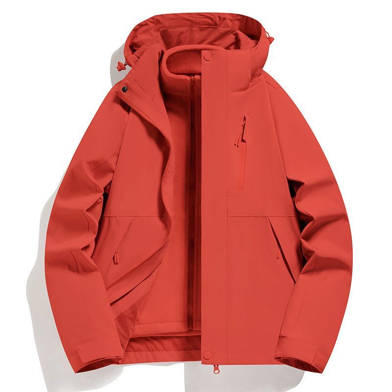 新年红新春红户外冲锋衣三合一可拆卸防风防泼水抓绒内胆外套夹克