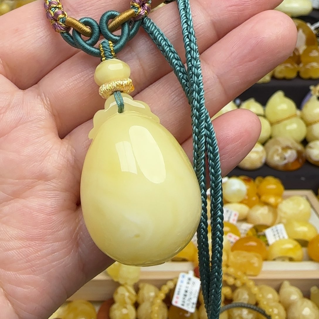 蜜蜡套链未镶嵌天然白蜜蜡福贝无事牌吊坠