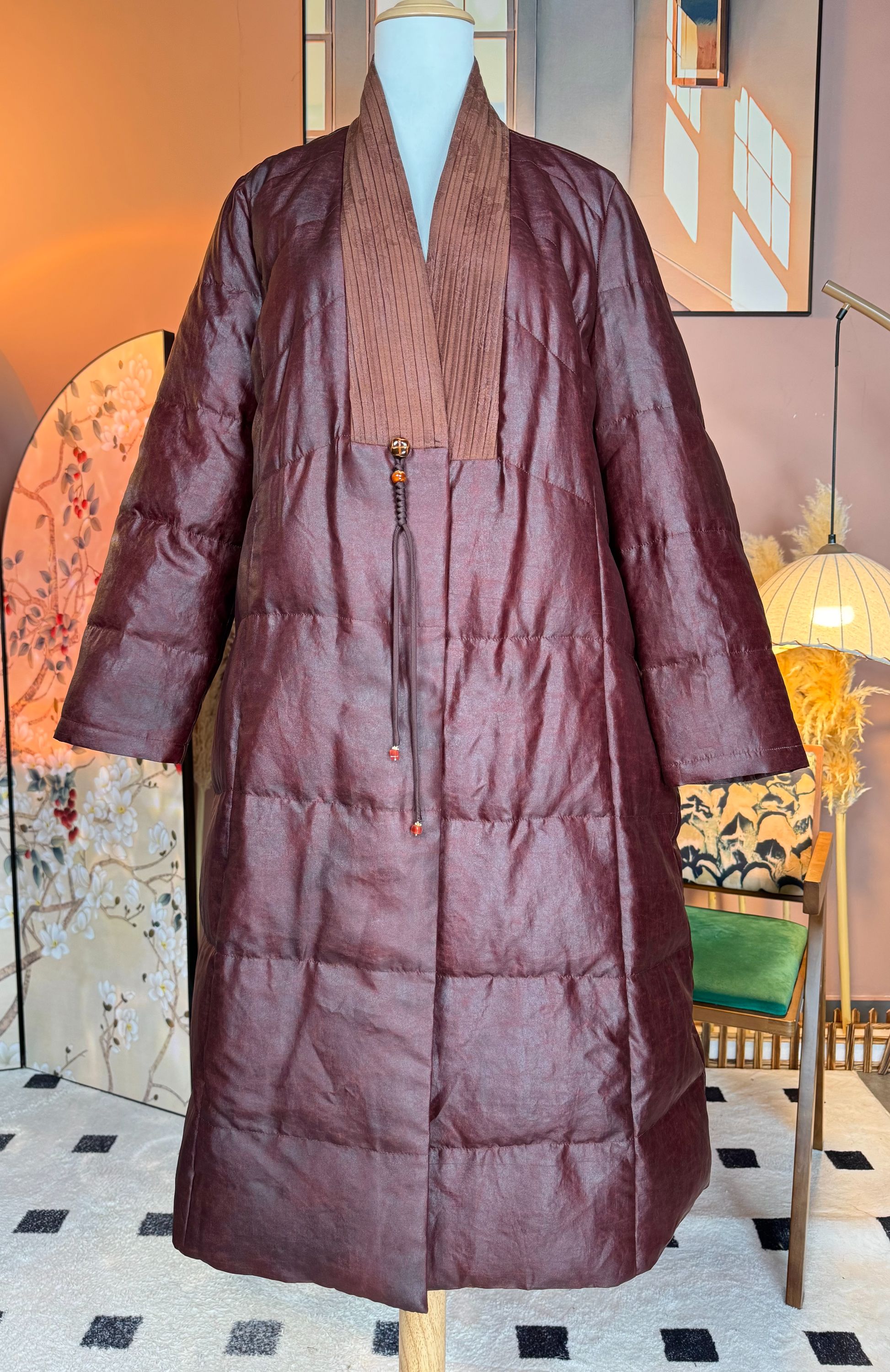 西西推荐-5076-{红云纱95白鹅绒}2025长款女装鹅绒服外套