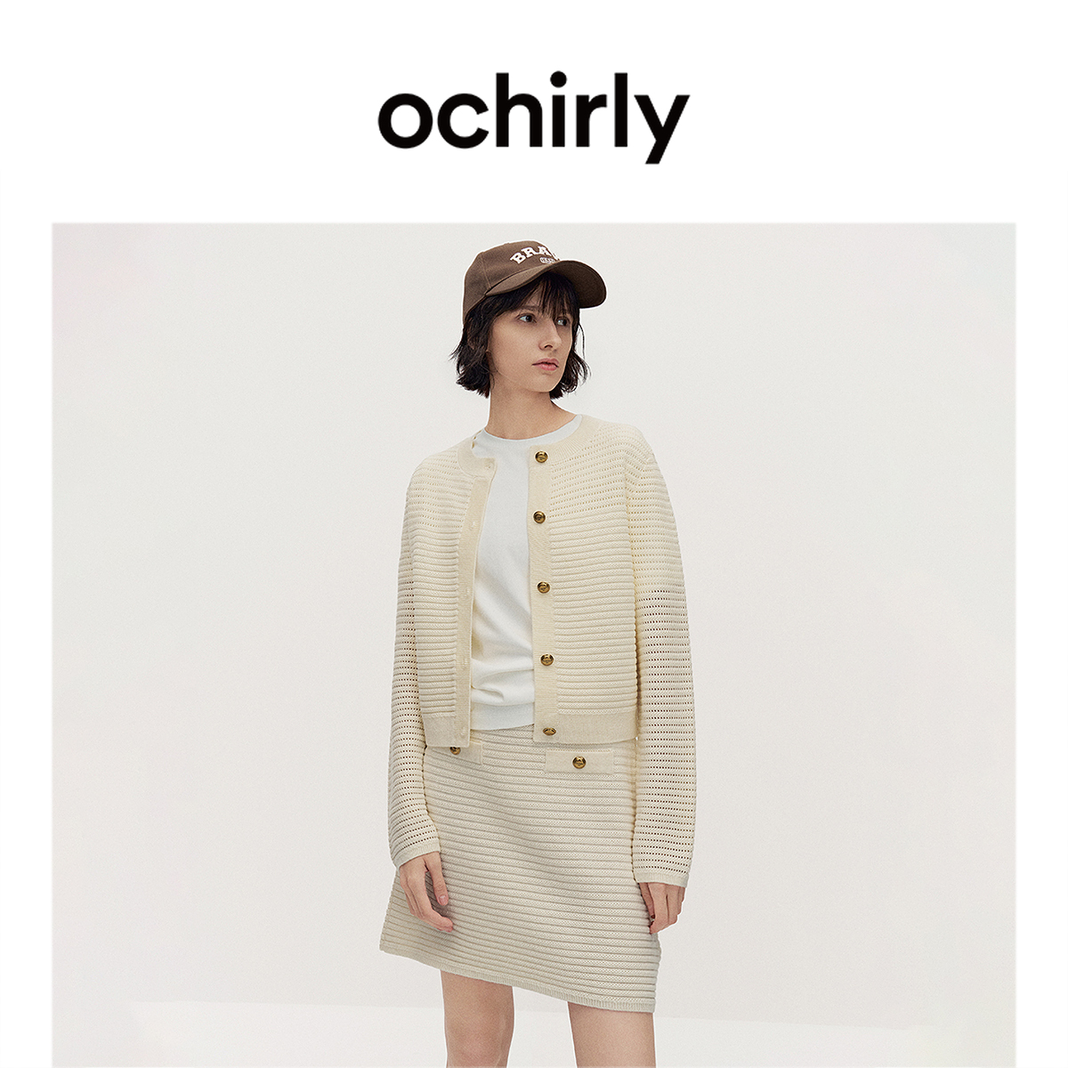 OCHIRLY欧时力 澳大利亚进口美丽诺羊毛香风针织外套秋季新品