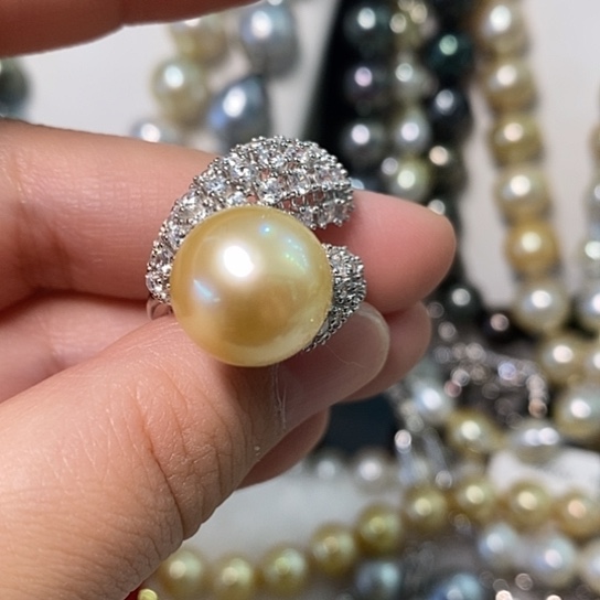 海水珍珠戒指银S925镶嵌13.2