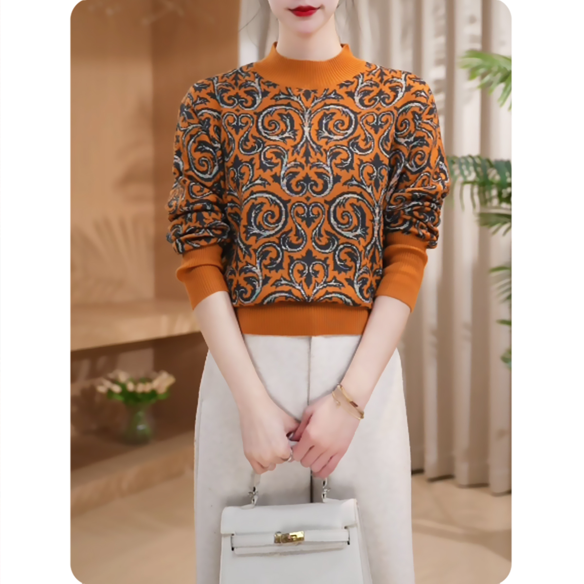 <卷纹>新品女士宽松毛衫气质上衣时尚休闲女装4ZS01CZ255