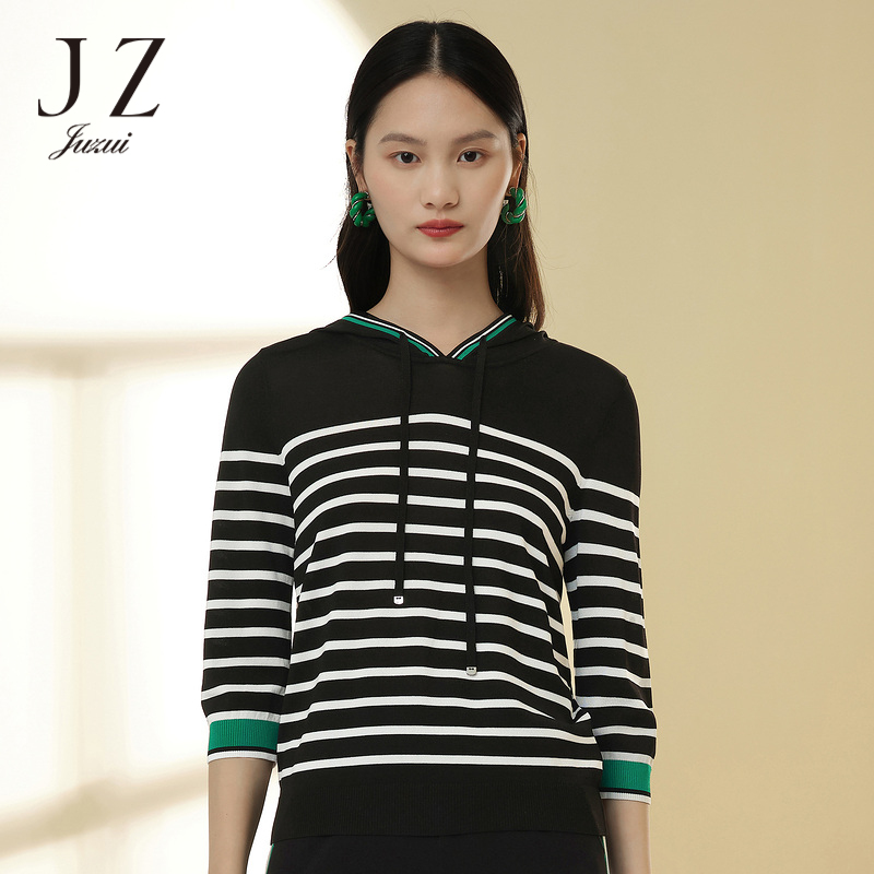 【丽公主专属】JZ玖姿-JWCC31107商场同款条纹休闲针织衫女春季新款