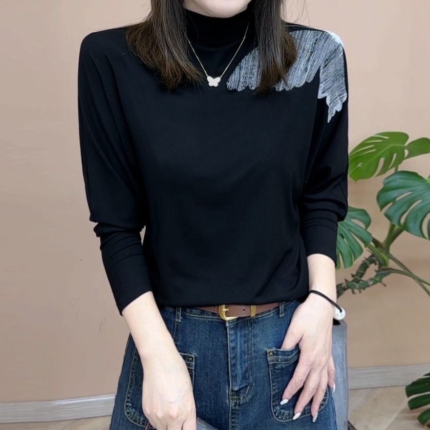 秋冬季新款大码女装半高领长袖t恤女洋气减龄打底衫爆款小衫上衣