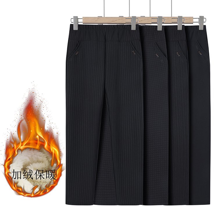 冬季加绒裤子加厚女士休闲裤秋冬大码中老年女外穿直筒裤保暖棉裤