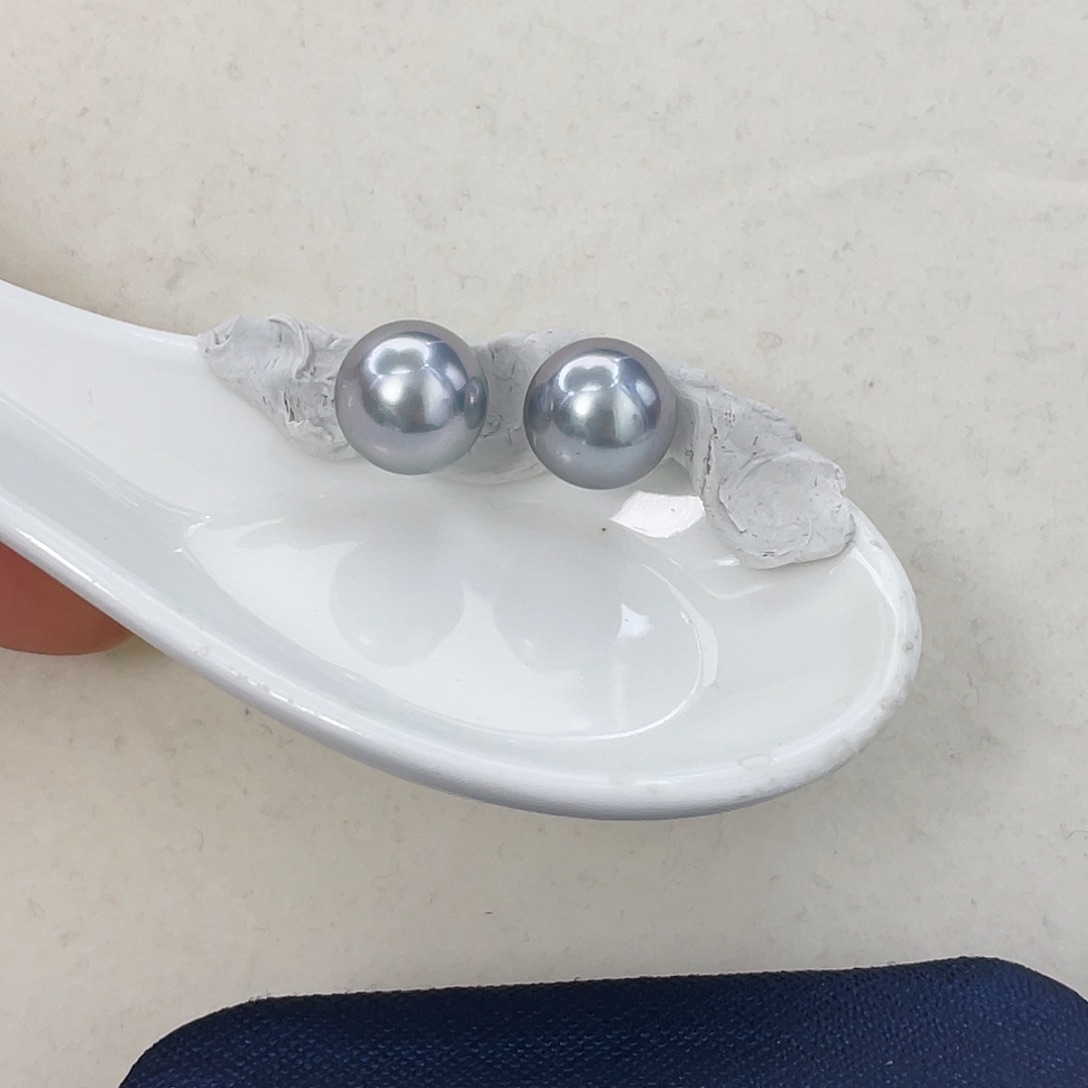 海水珍珠耳饰未镶嵌哥**吗11-12mm铂金灰对珠