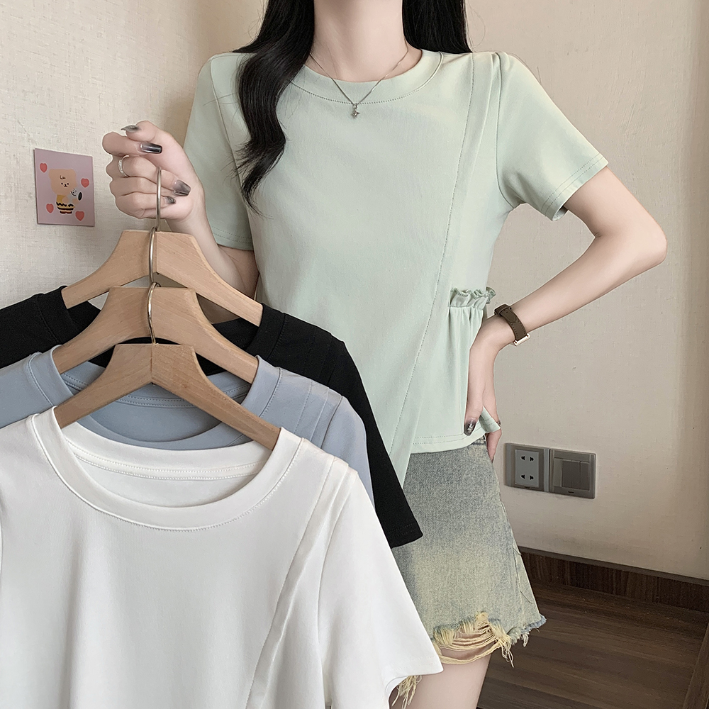 【涵胖胖】Q大码女装新款圆领不规则短袖上衣2671