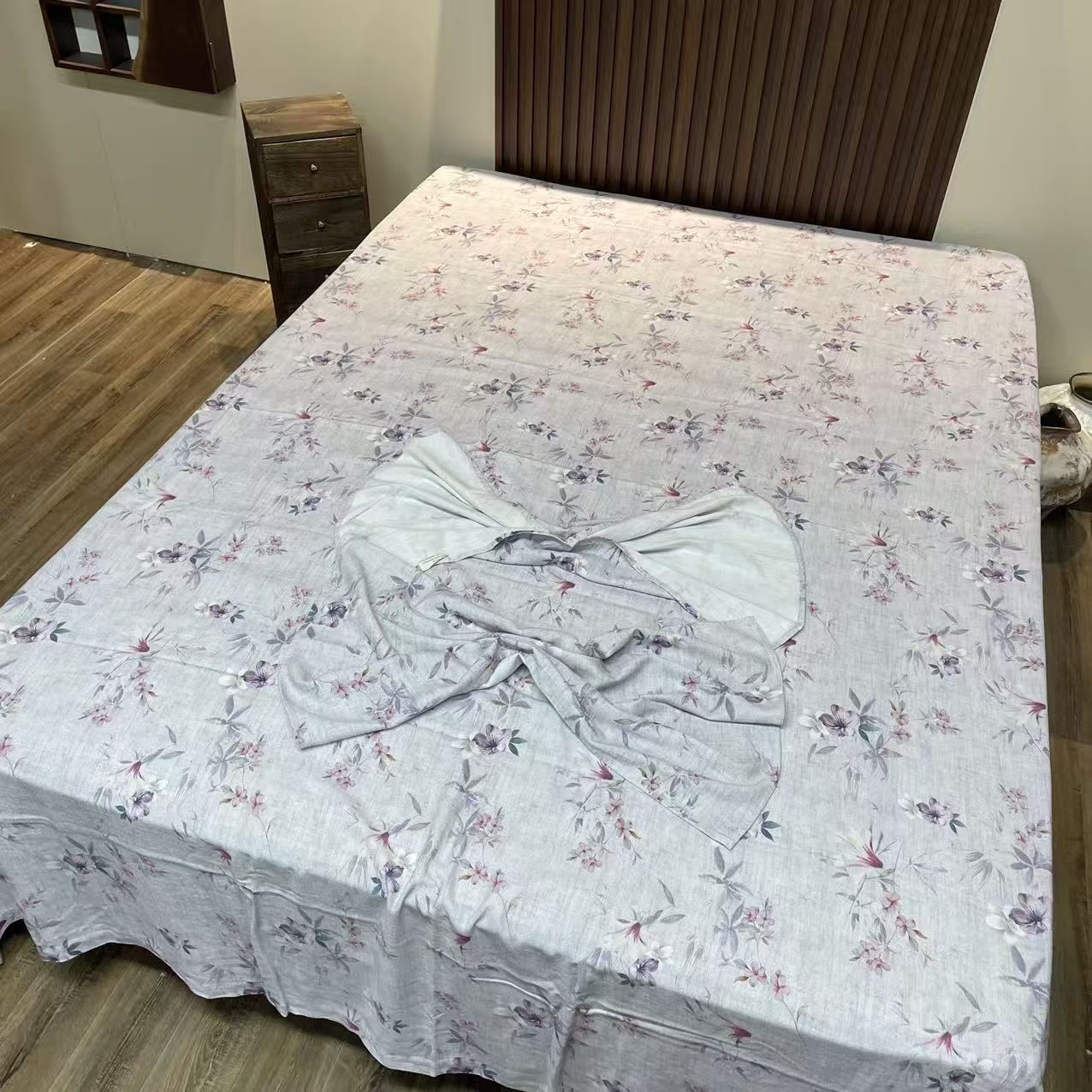 {蝶花}双人印花床单枕巾三件套