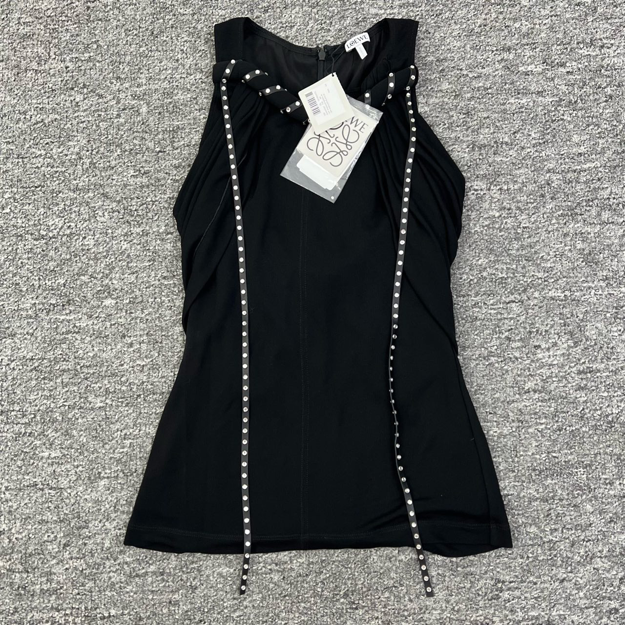 95新 LOEWE/罗意威 36码黑色钉珠设计背心上衣/全新/06844