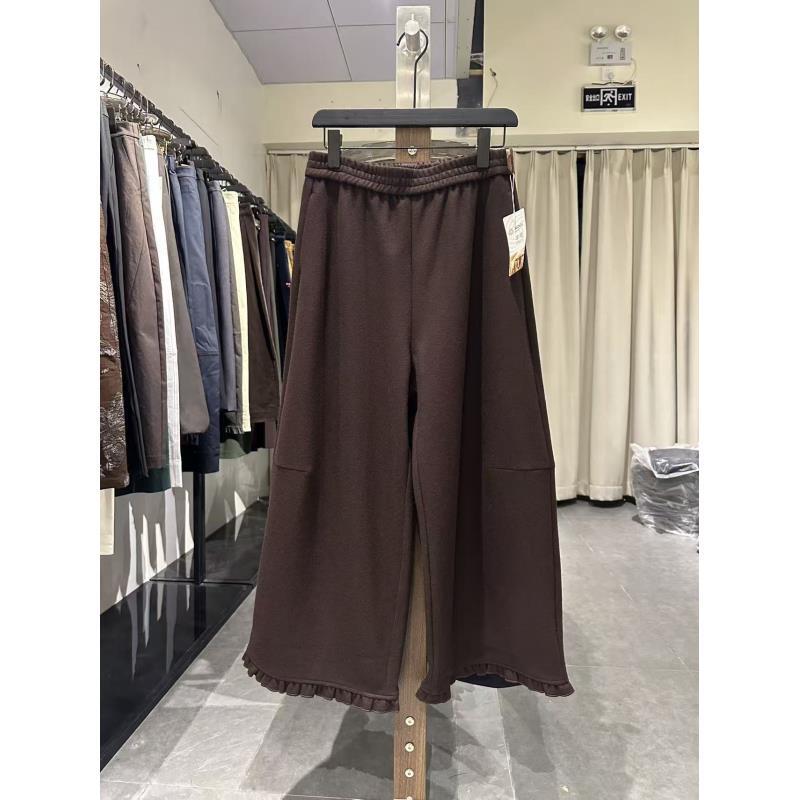 90389木耳边纯色阔腿裤休闲风休闲裤时尚卫裤灰色时尚百搭