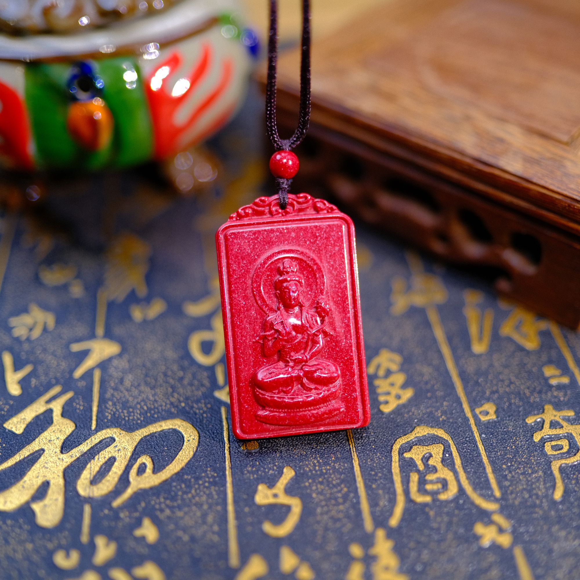 含辰砂工艺品【天然朱砂晶体颗粒】红晶砂八大守护神项链（十二生肖）
