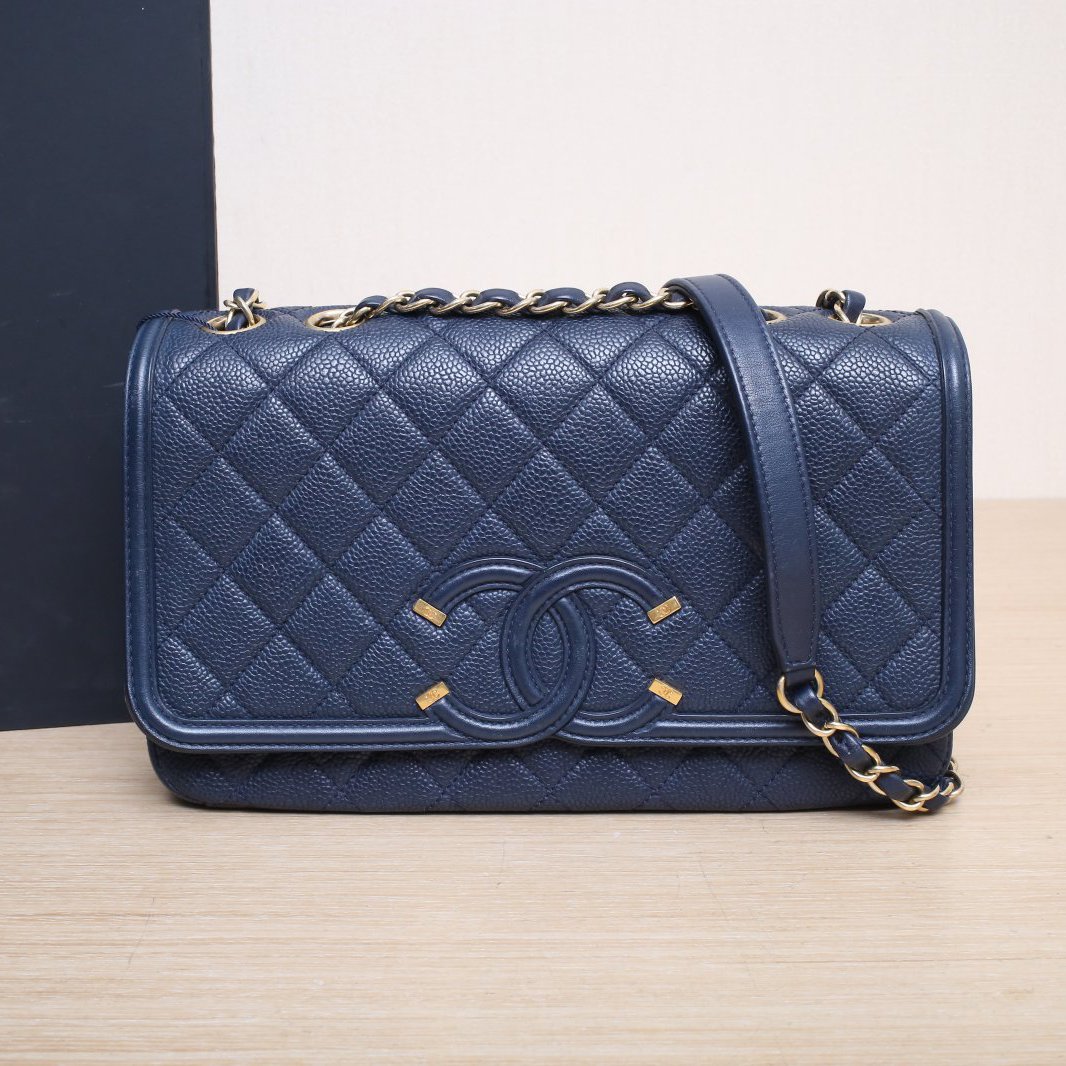 99新 Chanel/香奈儿 【娇活动】口盖包 26cm 蓝色 22开 77142