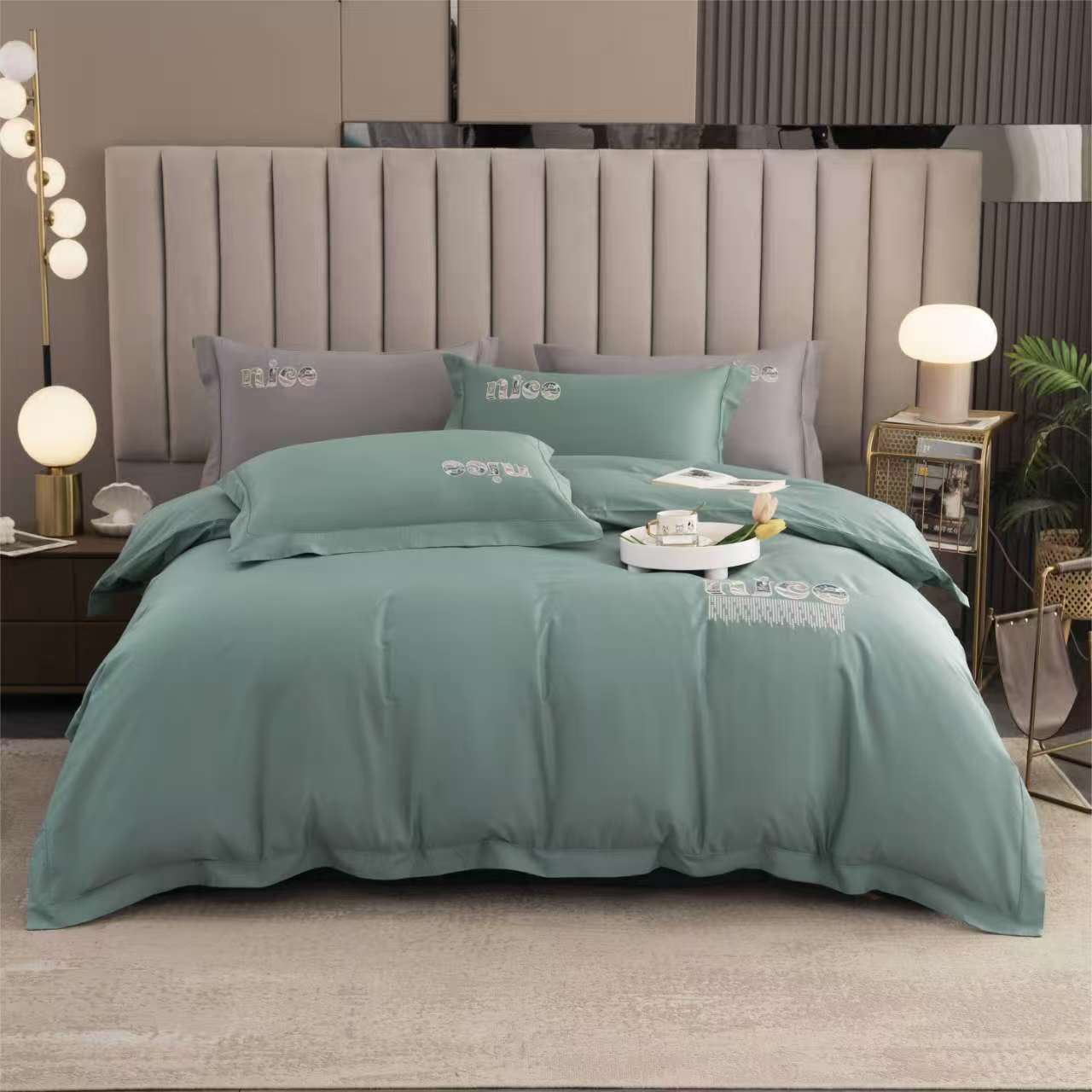 双股绣花贡缎四件套标准尺寸四季通用柔软亲肤舒适