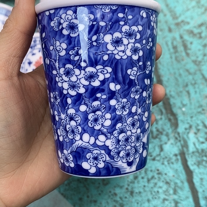 摆件陶红稀土青花冰梅可乐杯