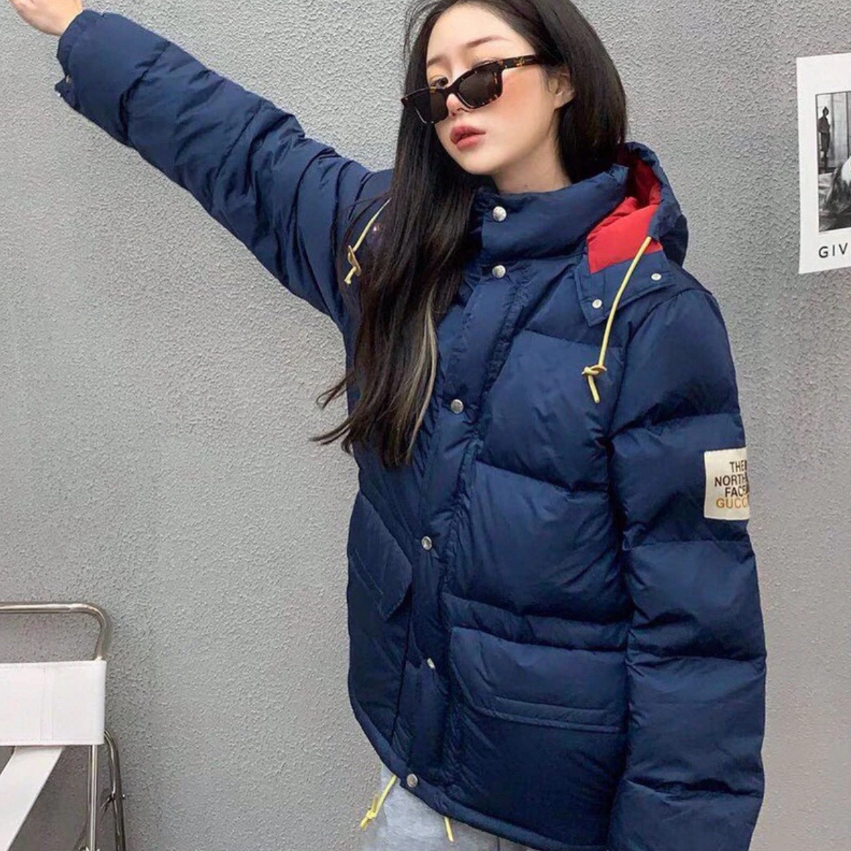 99新 GUCCI/古驰 Y3286 联名款藏蓝色羽绒服外套 S码