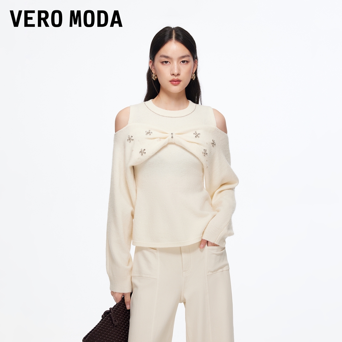Vero Moda针织衫女【蔷薇玫瑰】蝴蝶结立体钉珠上衣325413011