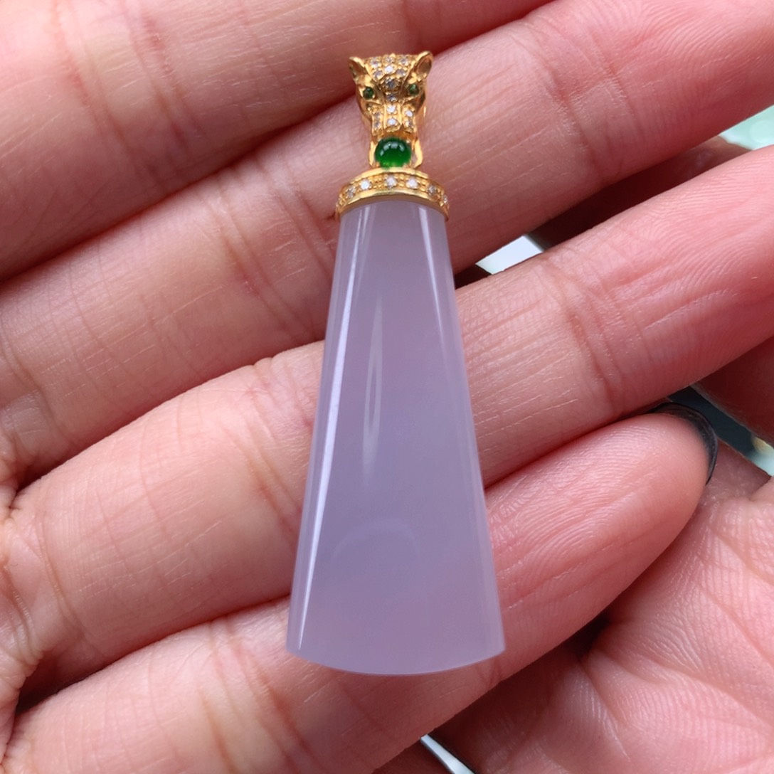 翡翠吊坠(不含链)18K金镶嵌无事柱