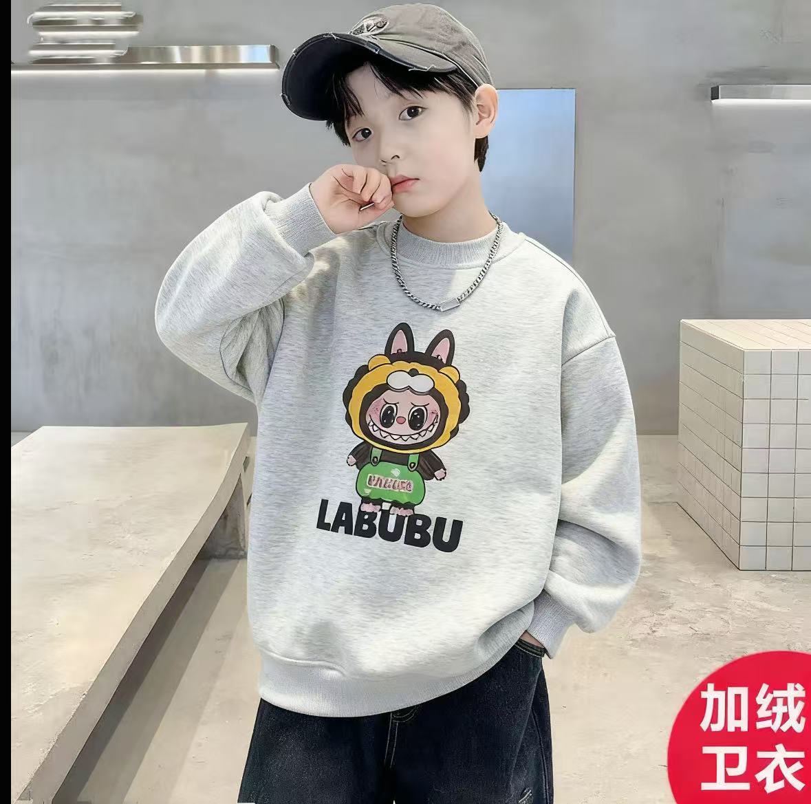 200738童装男童加绒卫衣2025冬新款儿童潮酷帅气时尚加绒加厚卫衣