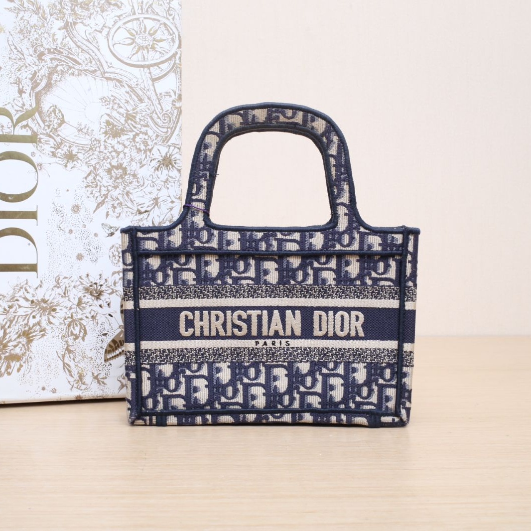 95新 DIOR/迪奥 【双攀】Book Tote 迷你 21.5 墨蓝色 帆布 400763