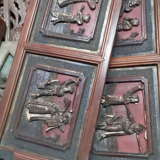 剔***红香榧木老木雕花版一对