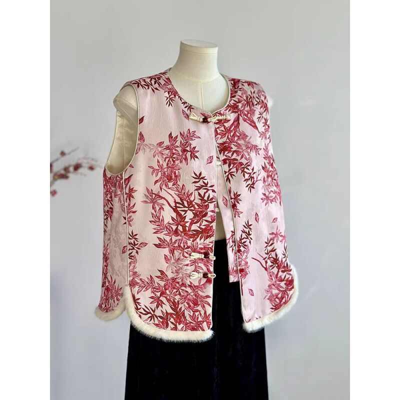 梦依-【红枫】新中式国风提花枫叶重工马甲2024D0236