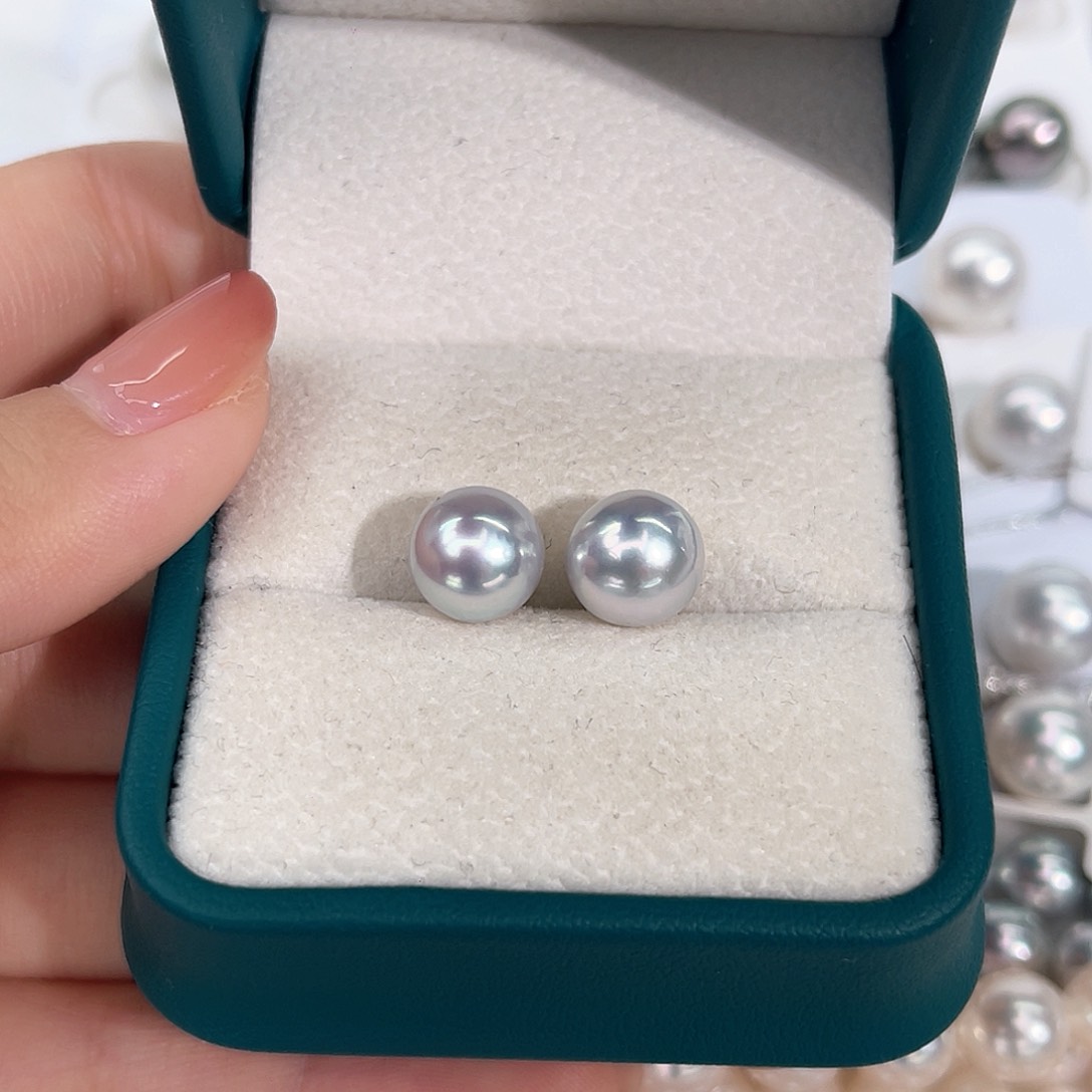 海水珍珠耳饰银S925镶嵌8-9mm