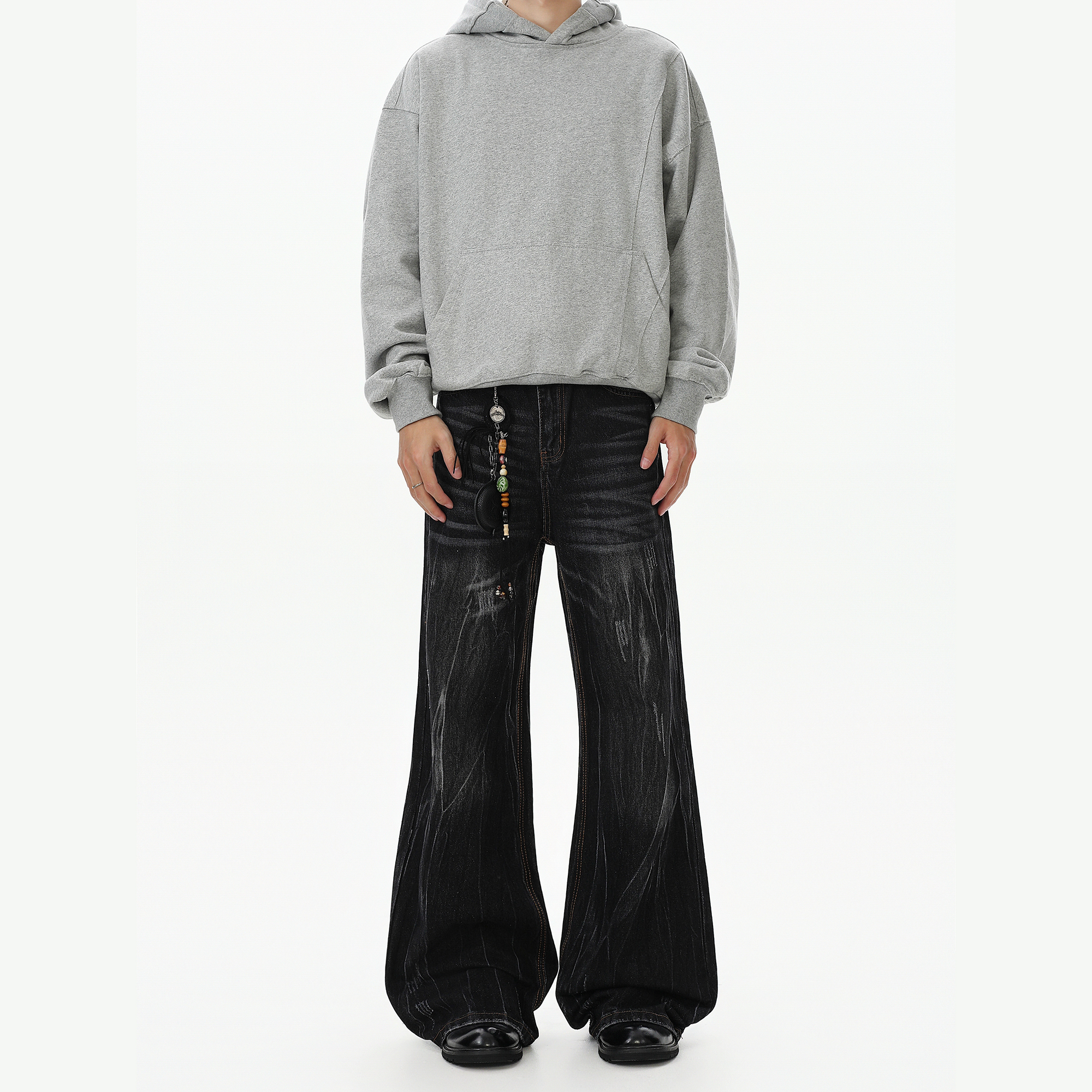 ABCBUFUT美式复古水洗做旧扎染牛仔裤男女痞帅cleanfit直筒阔腿裤