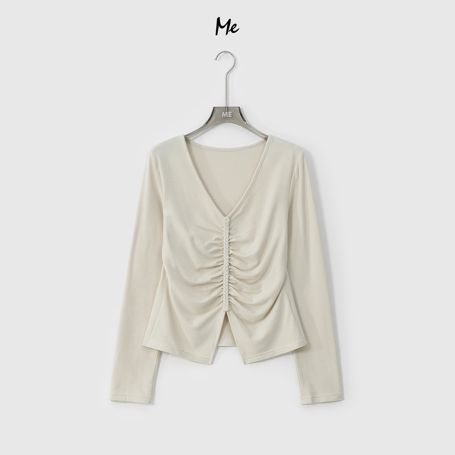 ME【双V小蛮腰】长绒棉弹力巨柔抽褶显瘦百搭时尚打底上衣MESA6138