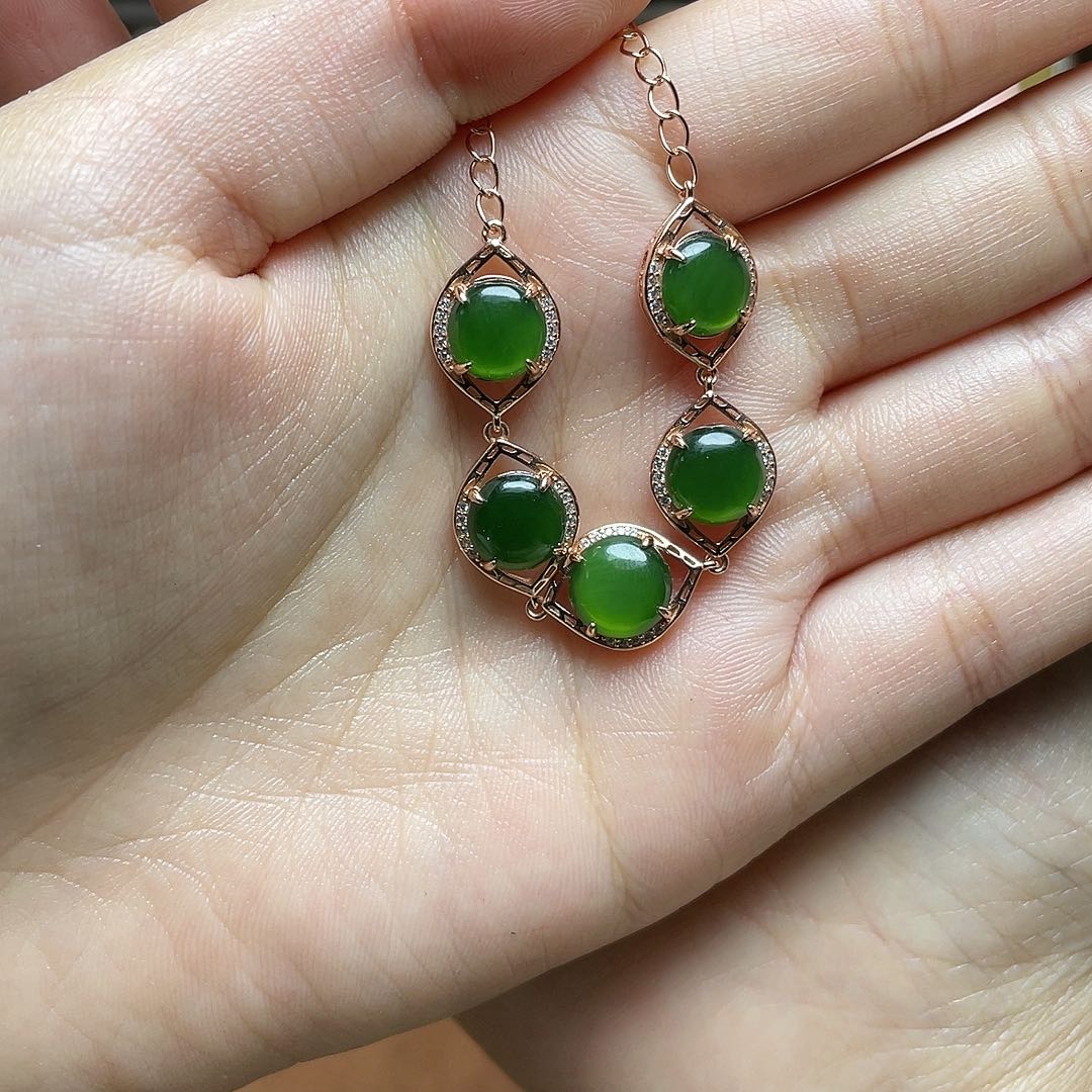 和田玉（碧玉）银S925镶嵌吊坠(赠链)手链