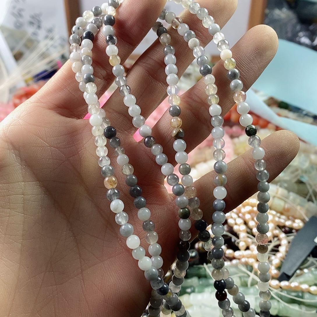 玛瑙/玉髓珠宝半成品未镶嵌一条天然水晶混珠4mmA338