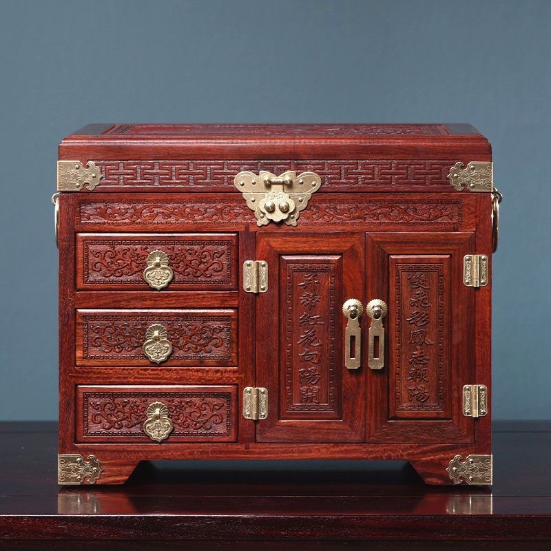 红木首饰盒收纳盒实木结婚首饰盒陪嫁梳妆盒带锁饰品盒珠宝箱